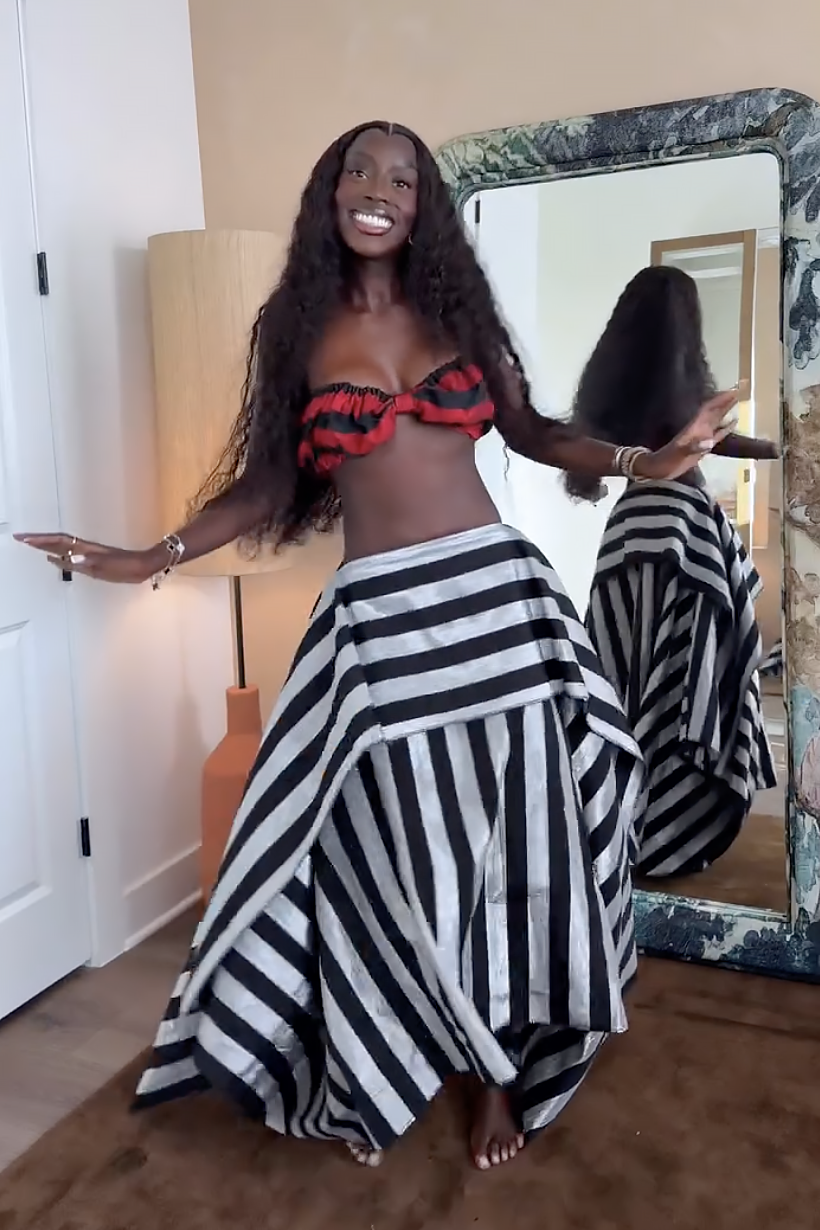 Layered Striped High-Waisted Skirt