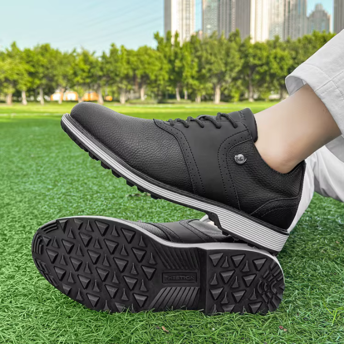 Pebbled Leather Brogue Shoes with Two-Tone Detail