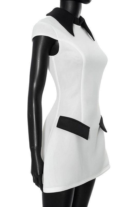 Adela Cap Sleeve Contrast Polyester Mini-Length Dress