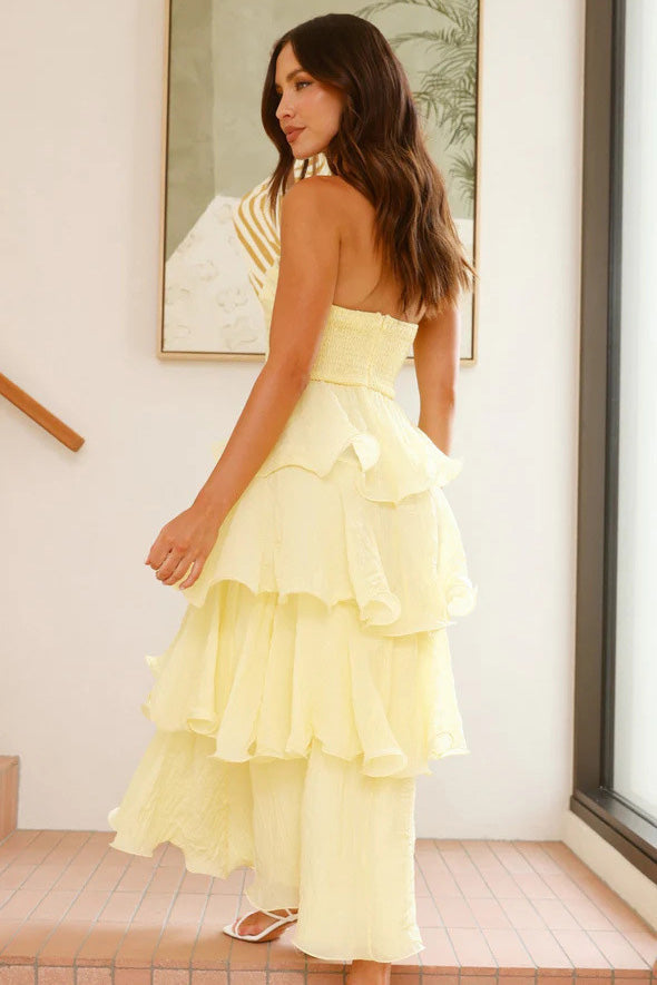 Sexy Stylish Strapless Open-Back Tiered Midi-Length Dress