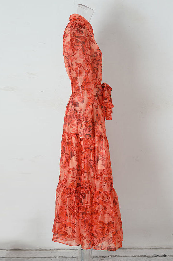 Queena Printed Maxi Dress with Balloon Sleeves