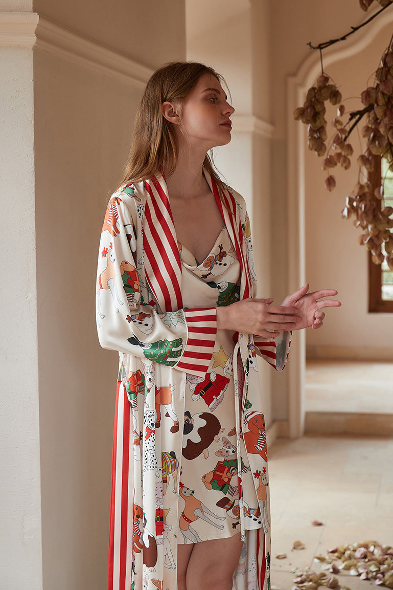 Coordinated Christmas Dog Print Robe Set