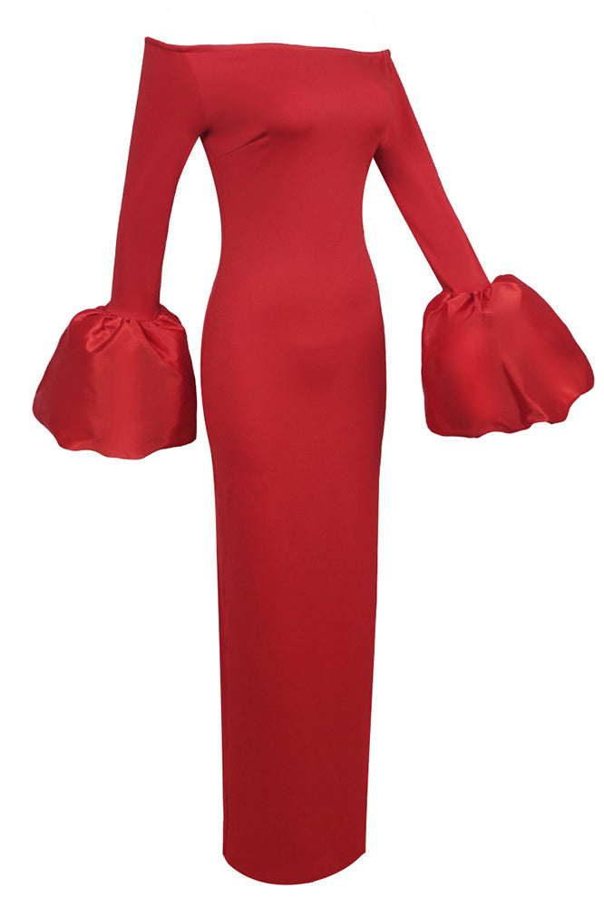 Solid Lantern Sleeve Dress