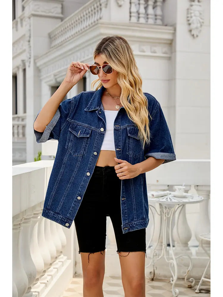 Mid-Length Denim Jacket in a Washed Look with a Relaxed Fit