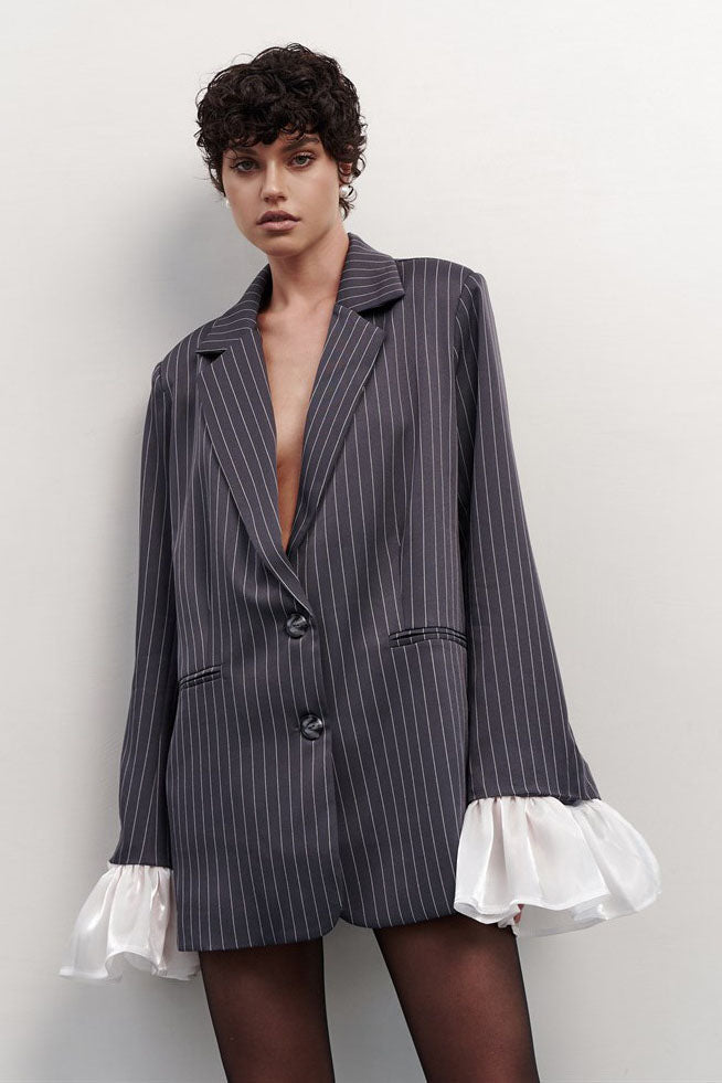 Modern Oversized Striped Lace Blazer