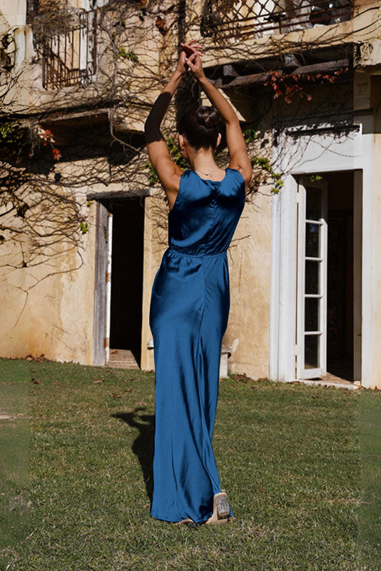 Deep V Sleeveless Open-Back Dress