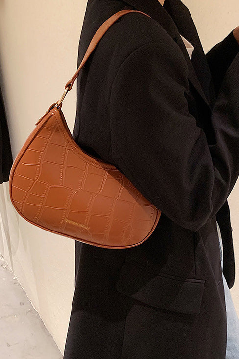 Modern Black Croc Mini Hobo Bag