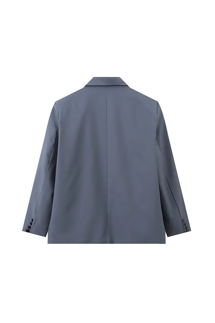 Modern Oversized Side Slit Blazer Steel Blue
