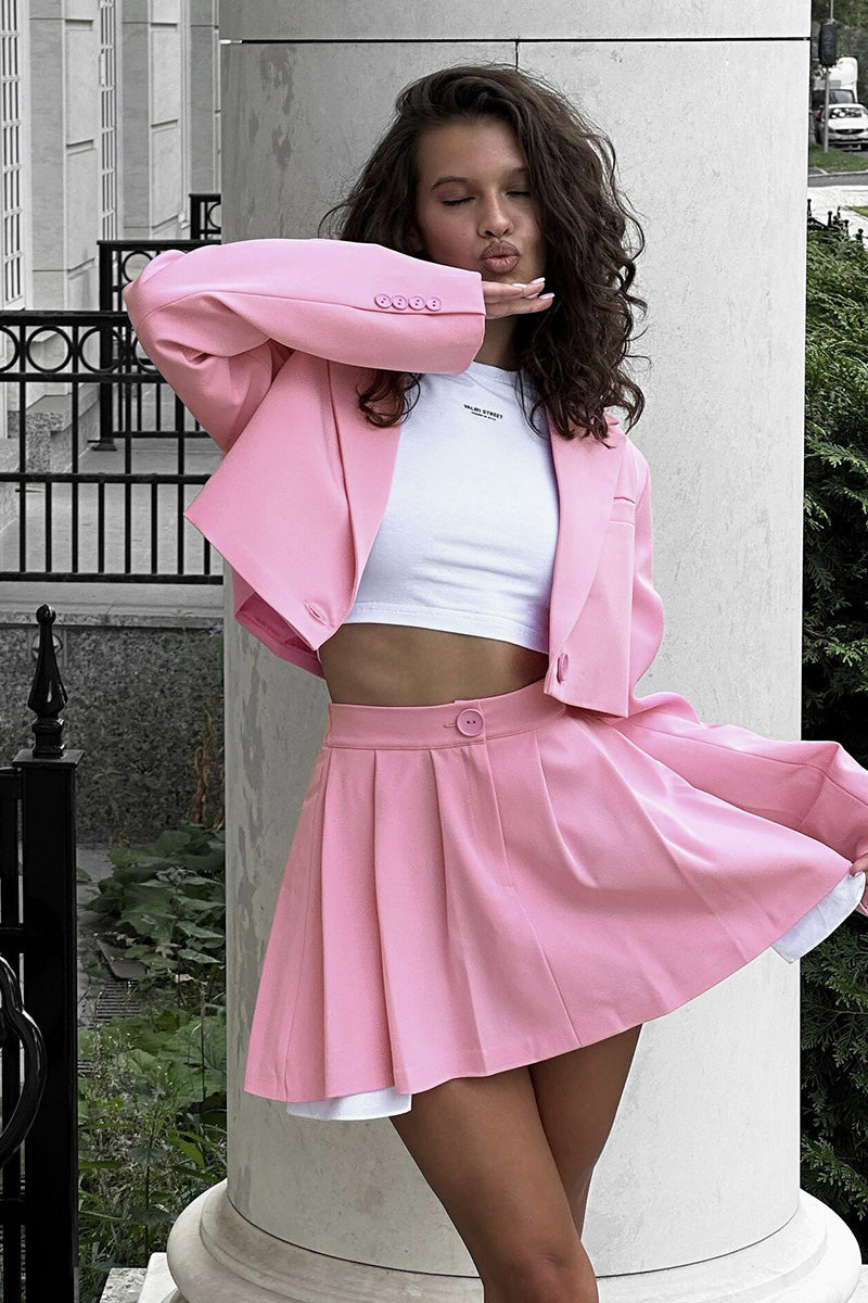 Coordinated Contrast Silhouette Cropped Skirt Set