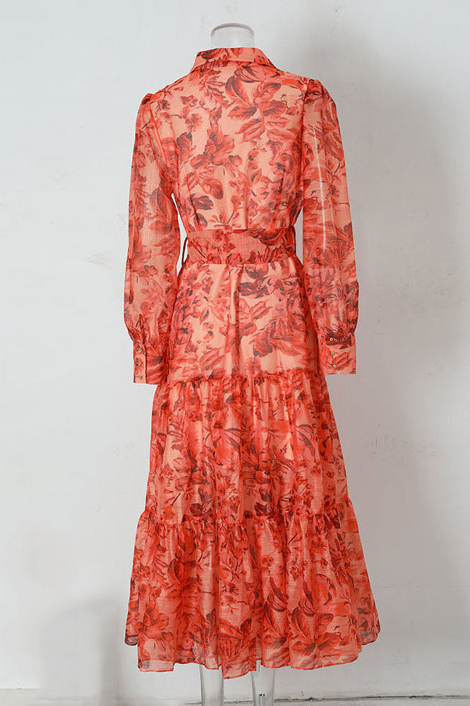 Queena Printed Maxi Dress with Balloon Sleeves