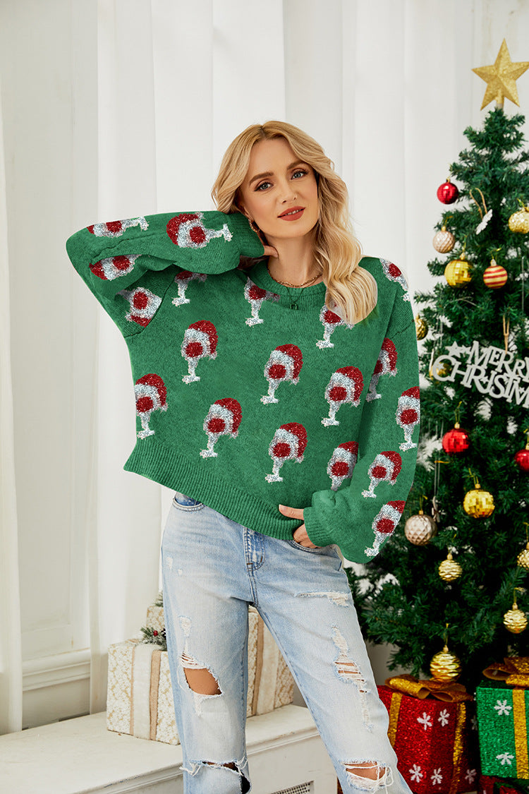 Christmas Puff Sleeve Knit Sweater