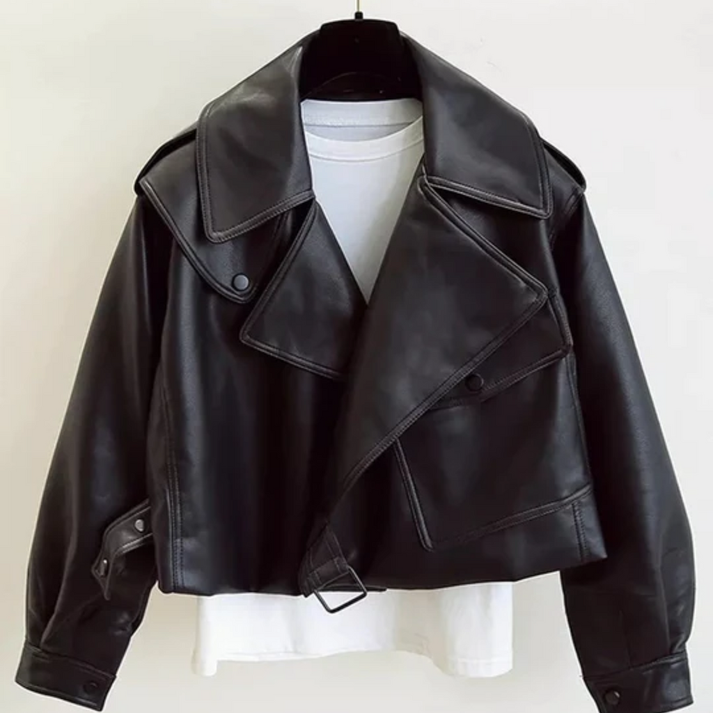 Cropped Leather Jacket in a Casual Style