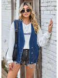 Denim Vest with Button Closure, Relaxed Fit and Sleeveless Cut