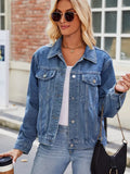 Cropped Denim Jacket in a Washed Look with Fitted Cut and Button Closure