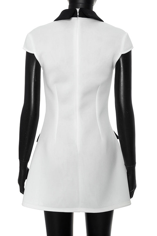Adela Cap Sleeve Contrast Polyester Mini-Length Dress