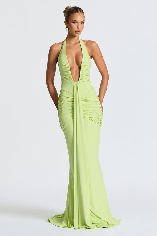 Halter Deep V Mermaid Maxi-Length Dress