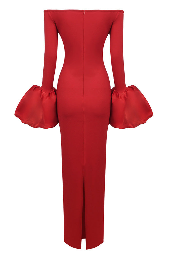 Solid Lantern Sleeve Dress
