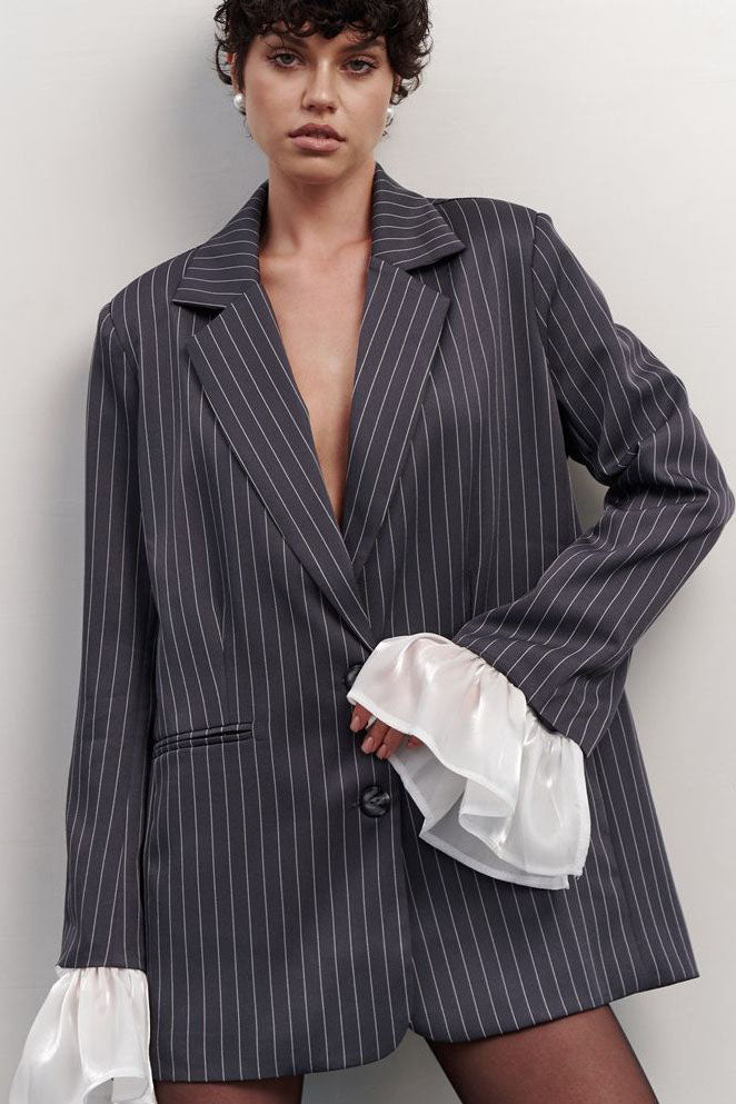 Modern Oversized Striped Lace Blazer