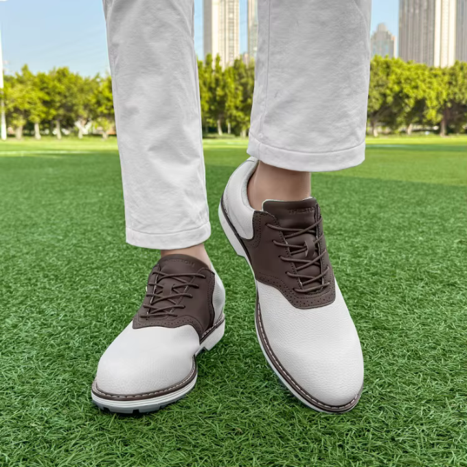 Pebbled Leather Brogue Shoes with Two-Tone Detail