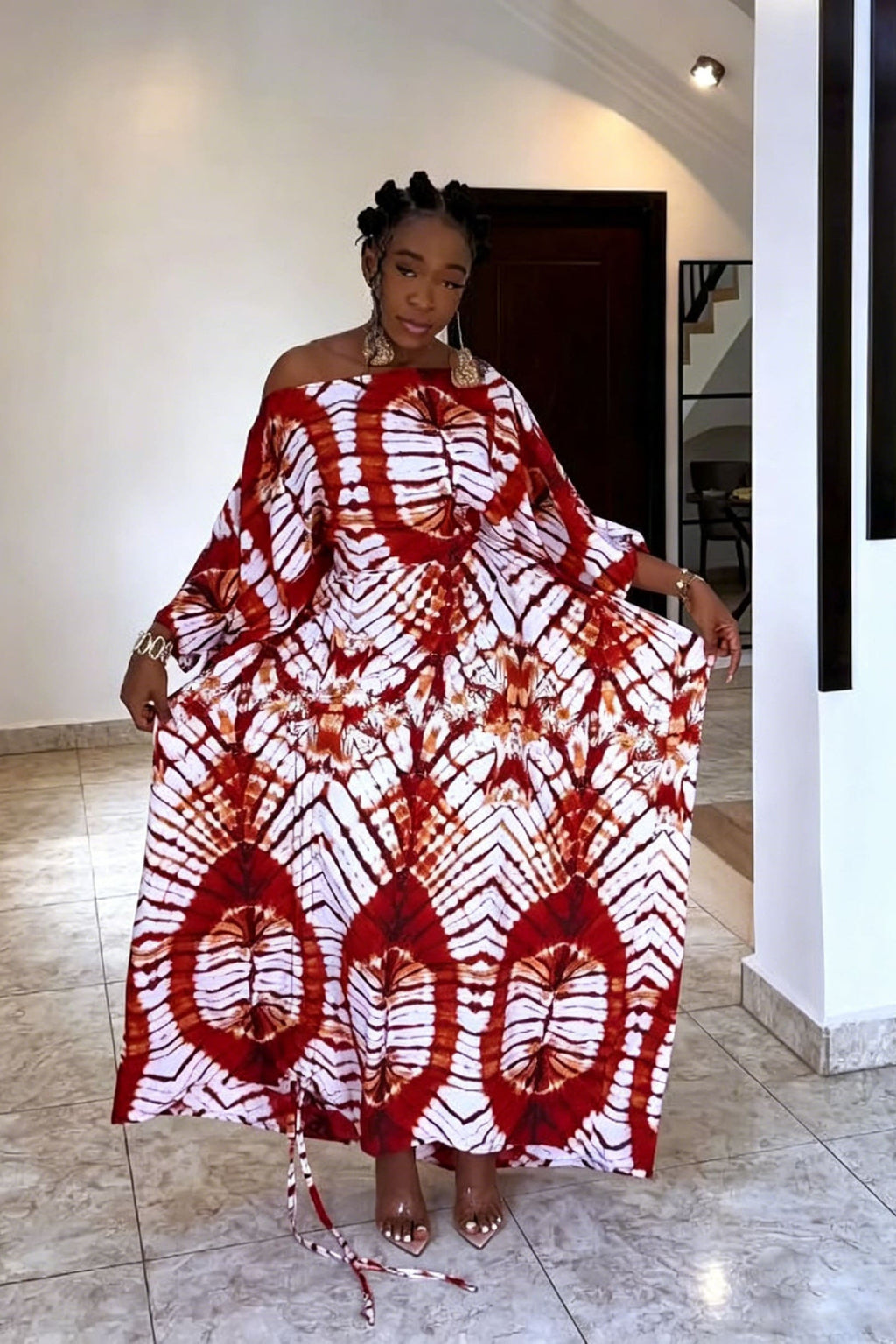 Tie-Dye Asymmetrical Off-Shoulder Maxi-Length Dress