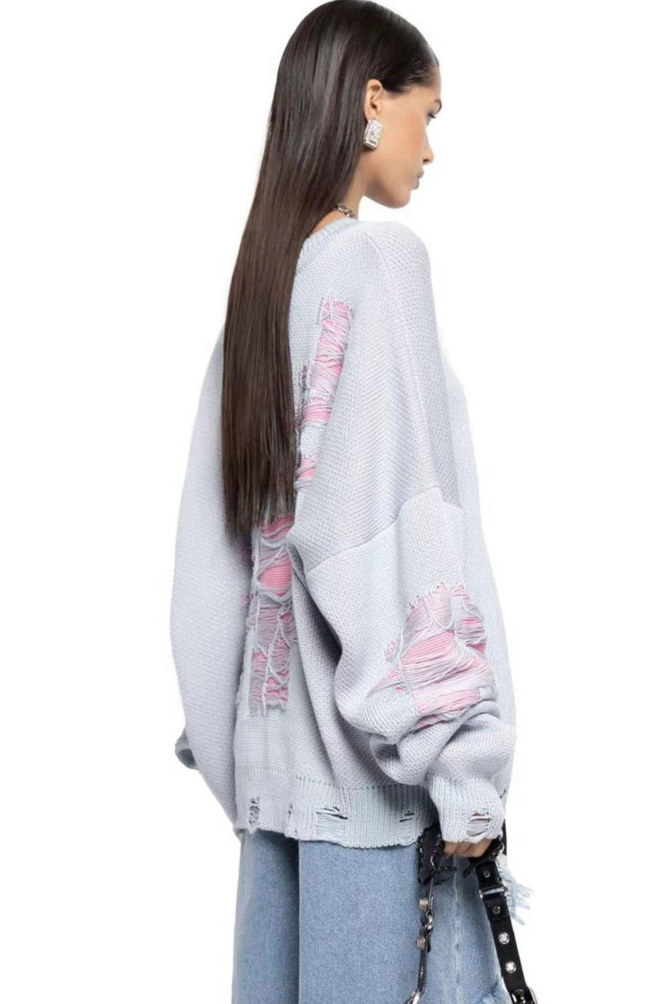 Colorblock Ripped Relaxed Knit Sweater