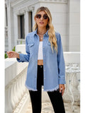 Denim Shirt Jacket in a Washed, Lightweight Design with Button Closure
