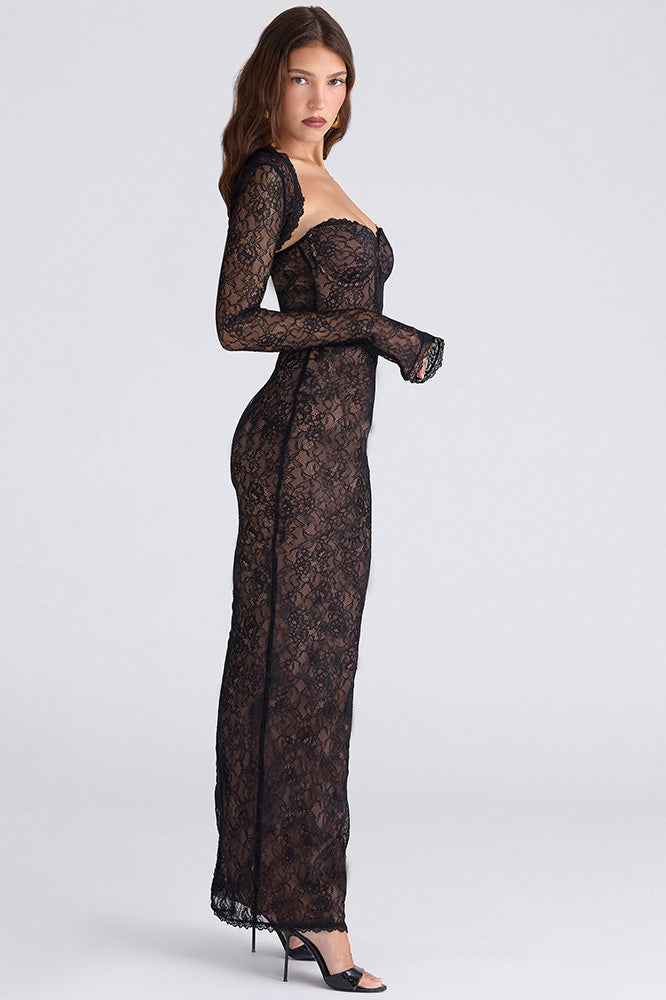 Gothic Lace Halter Maxi-Length Dress