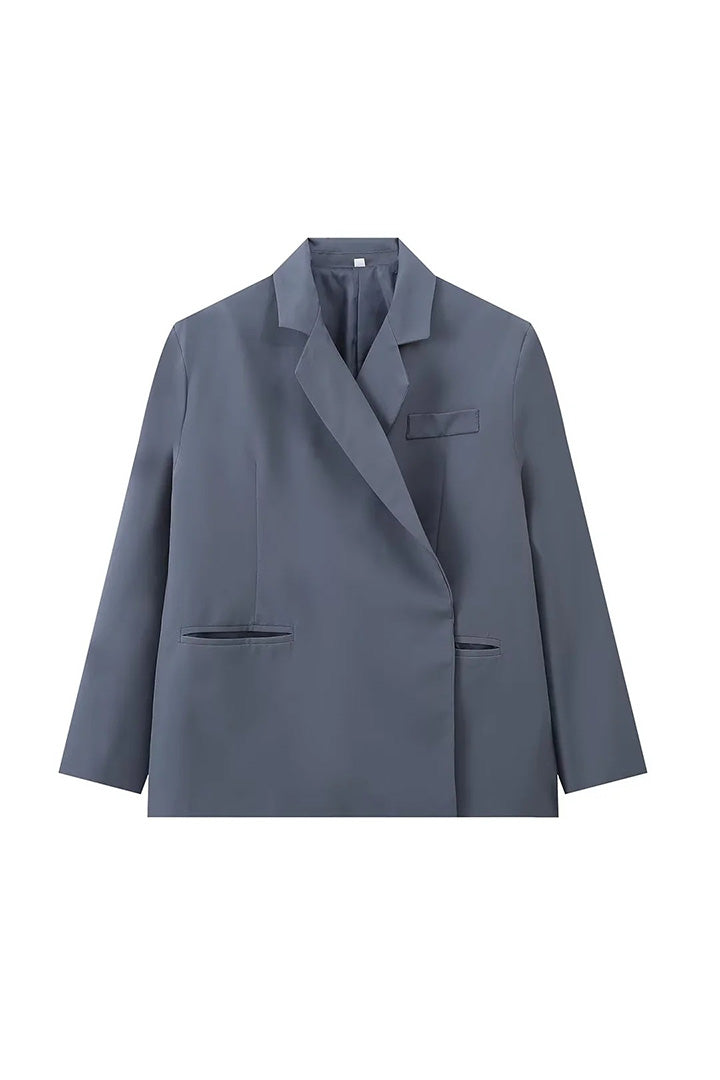 Modern Oversized Side Slit Blazer Steel Blue