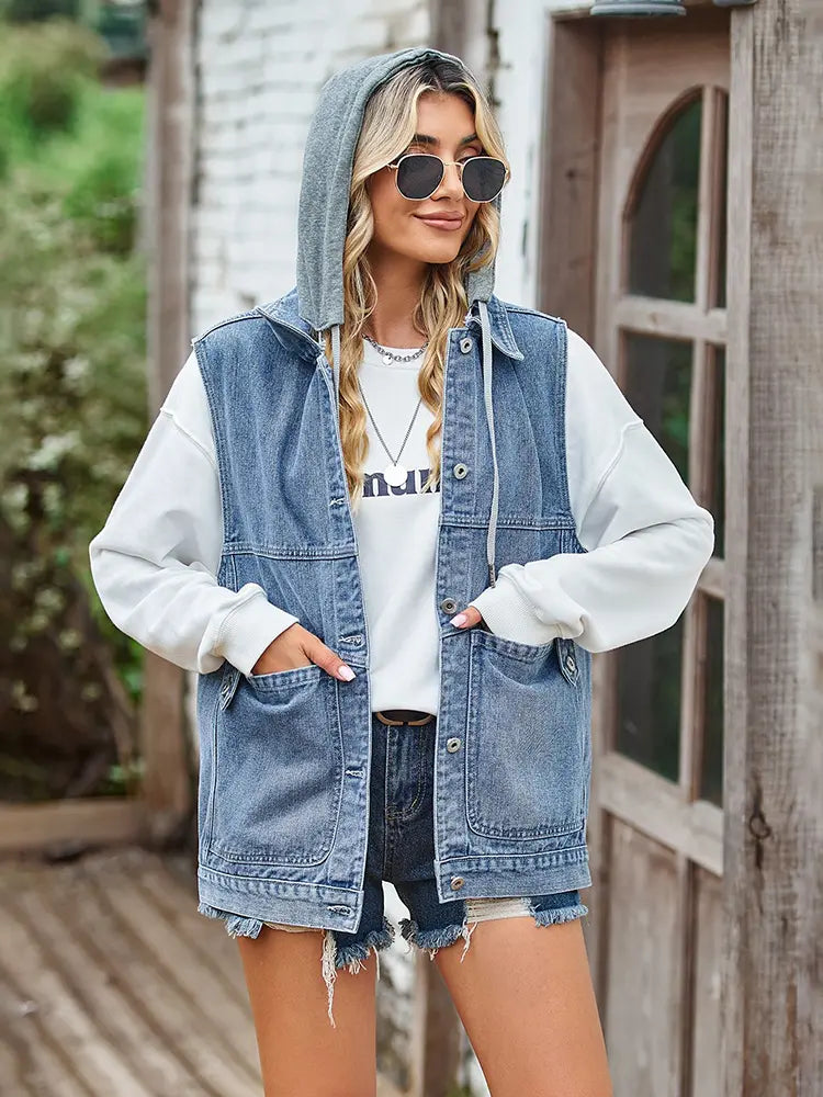 Denim Vest with Relaxed Fit and Sleeveless