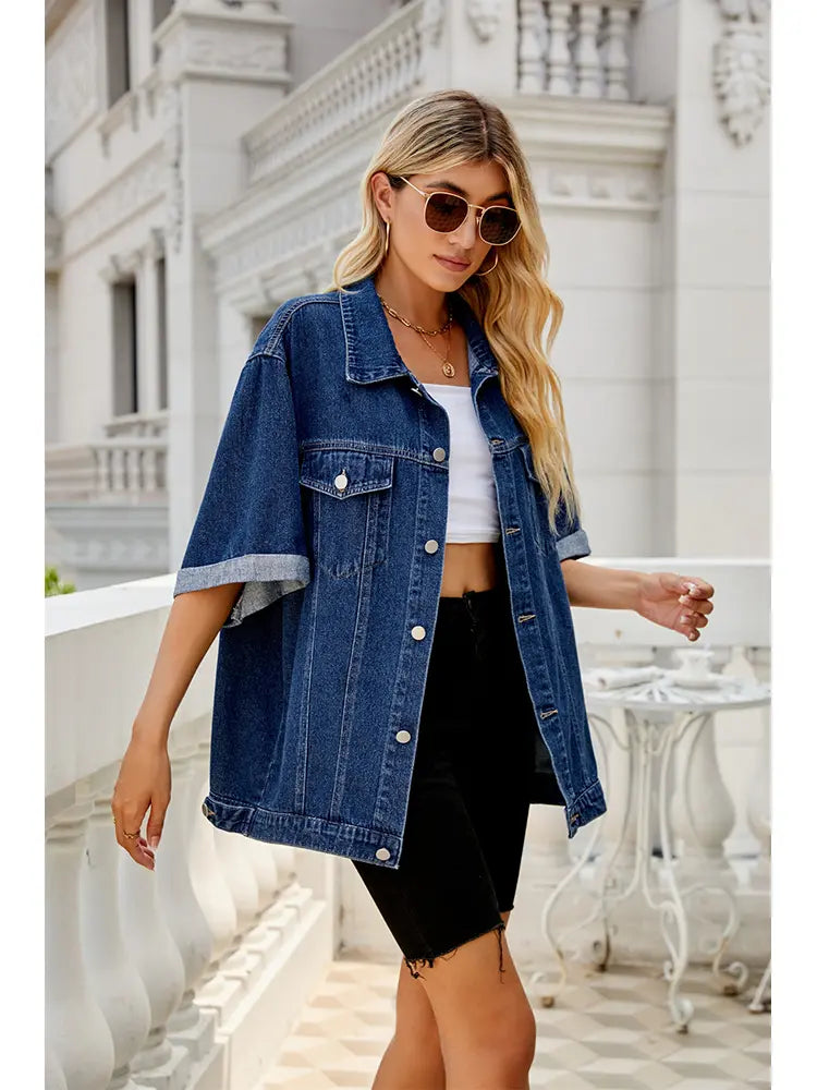 Mid-Length Denim Jacket in a Washed Look with a Relaxed Fit