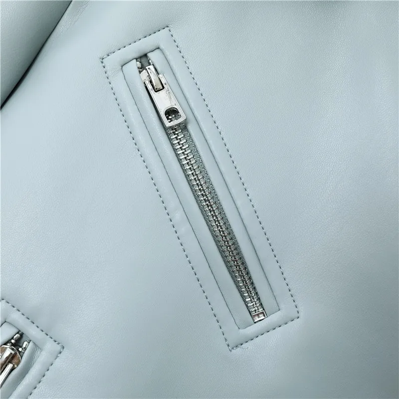 Leather Biker Jacket with Zippers and Belt