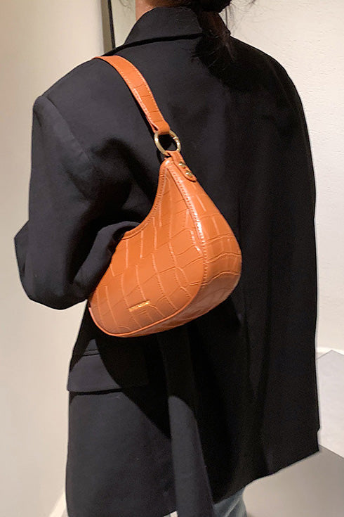 Modern Black Croc Mini Hobo Bag