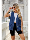 Washed Denim Vest with Pockets, Relaxed Fit and Sleeveless Cut