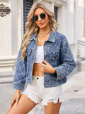 Washed Denim Jacket with Pearl Details and Relaxed Fit