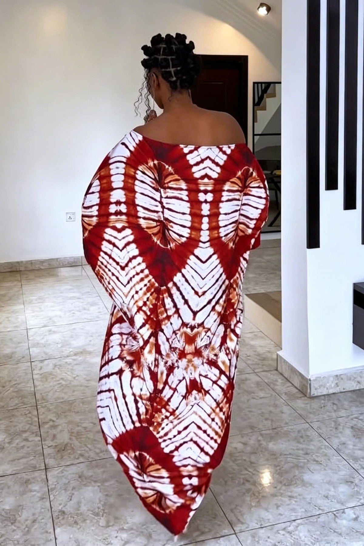 Vibrant Pink Tie-Dye Off-Shoulder Maxi-Length Dress