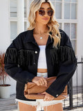 Denim Jacket with Studs, Fringe and Button Closure