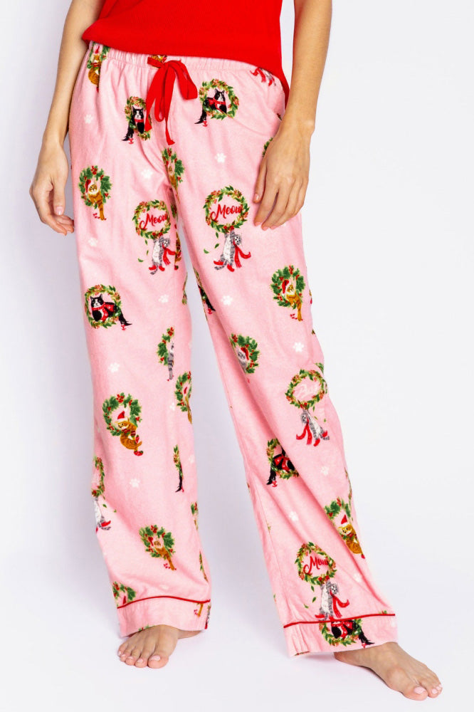 Coordinated Kitten Wreath Print Pajama Set