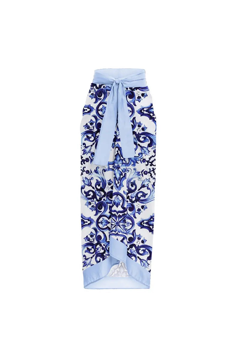 Modern Blue One-Piece Bikini with Handmade Applique
