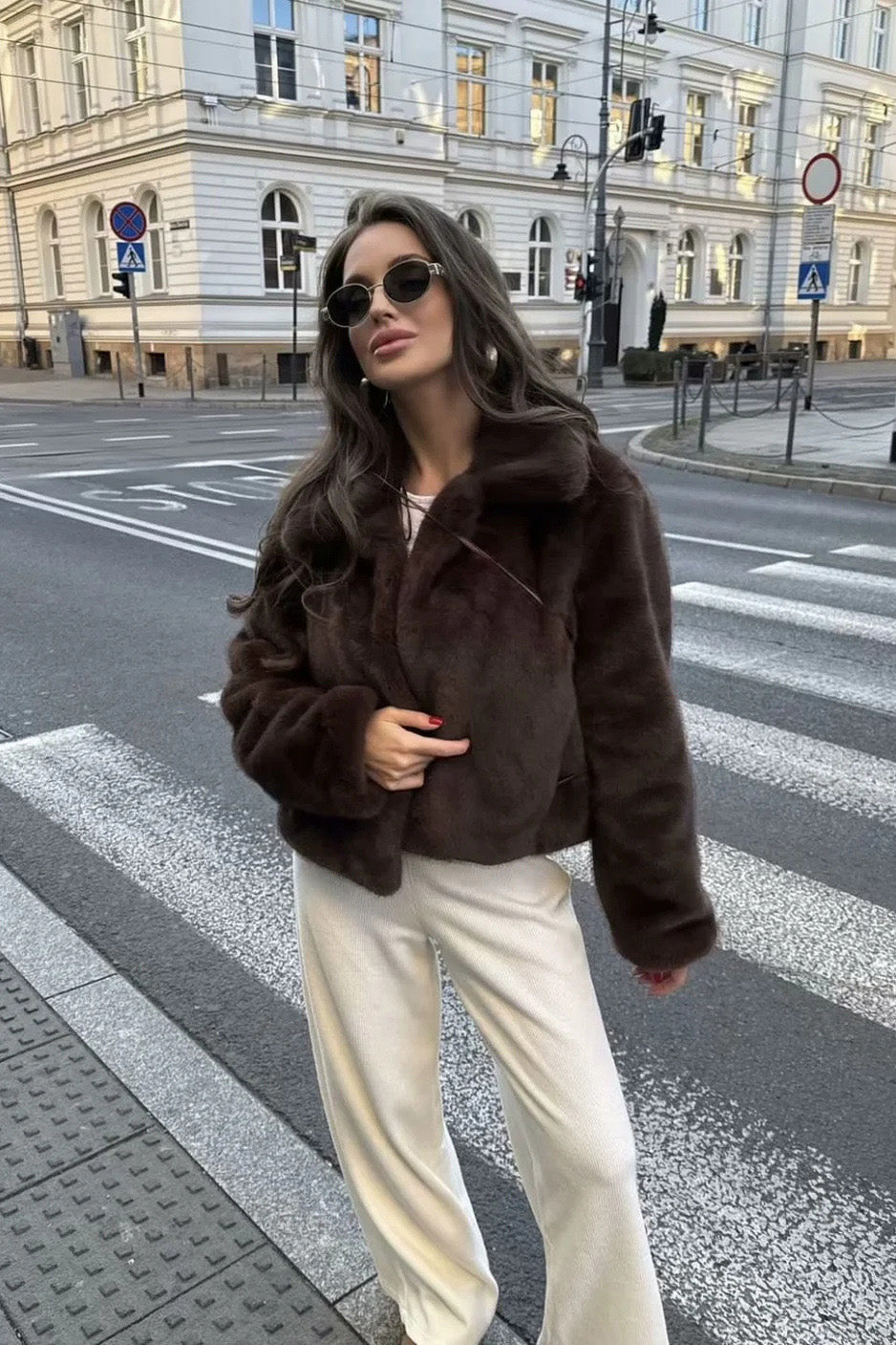 Modern Cocoa Tone Plush Lapel Jacket