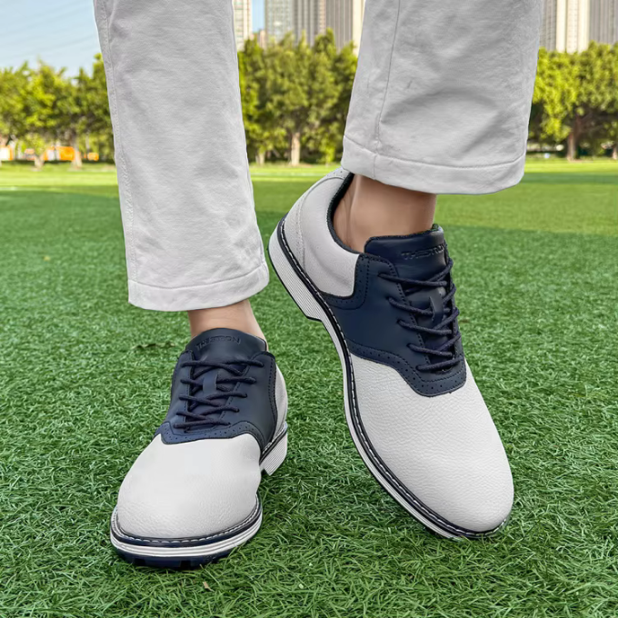 Pebbled Leather Brogue Shoes with Two-Tone Detail