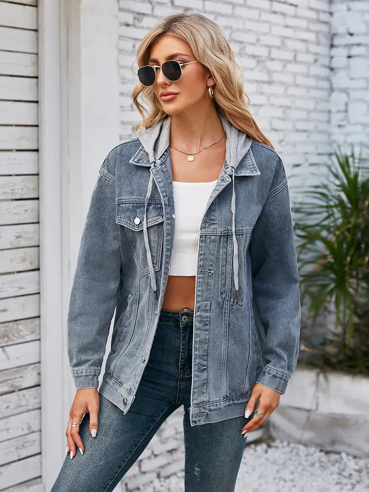 Mid-Length, Lightweight Denim Jacket with Hood