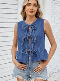 Lightweight Denim Vest with Knot Detail and Relaxed Fit