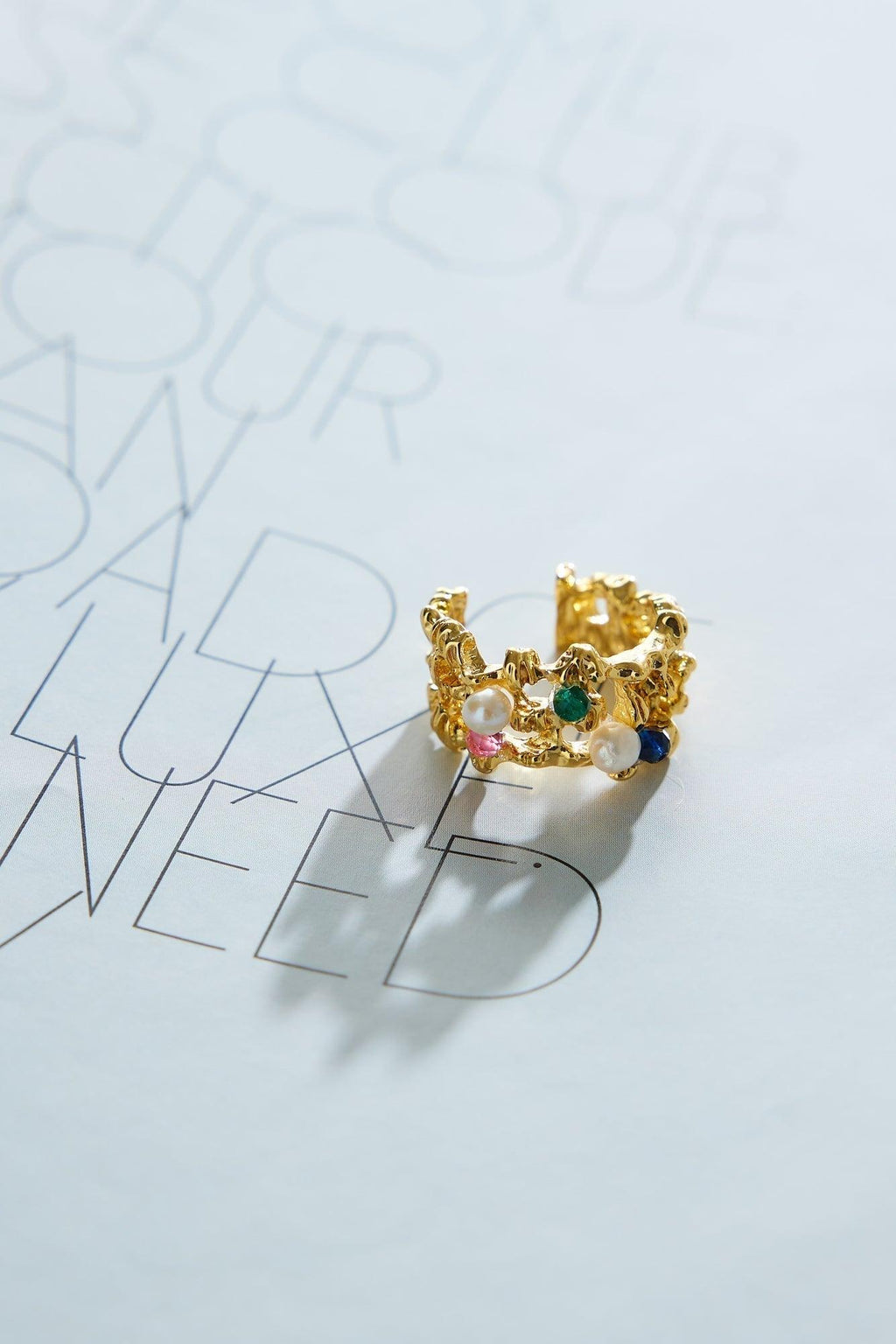 Statement 18k Gold Plated Precious Gems Ring Gold