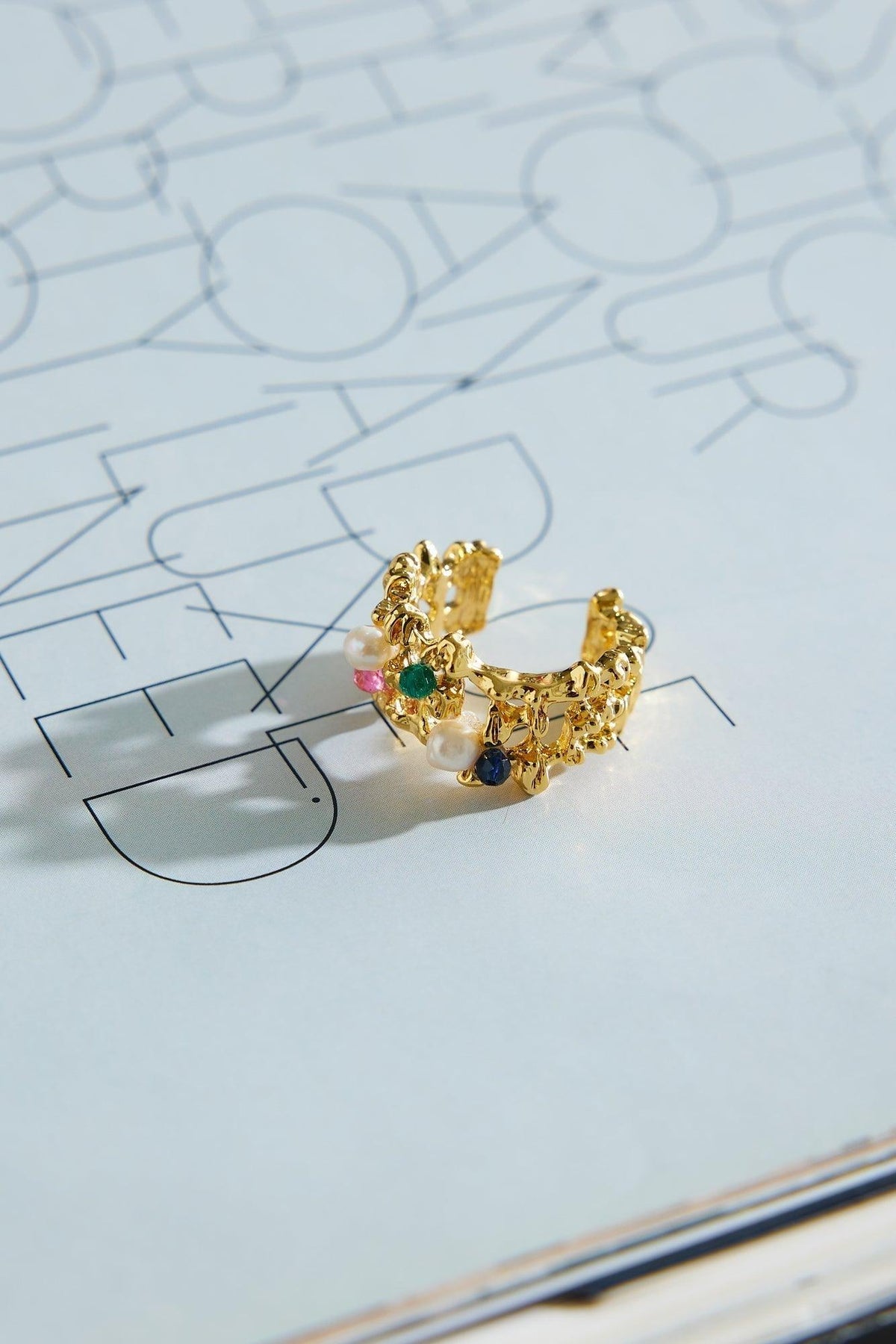 Statement 18k Gold Plated Precious Gems Ring Gold