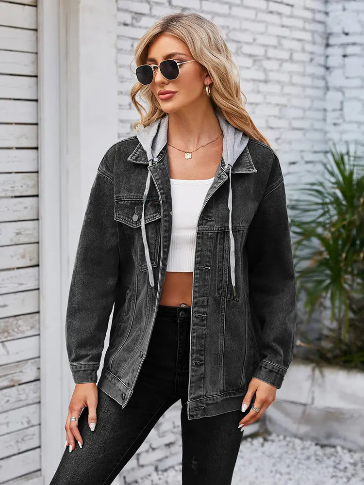 Mid-Length, Lightweight Denim Jacket with Hood