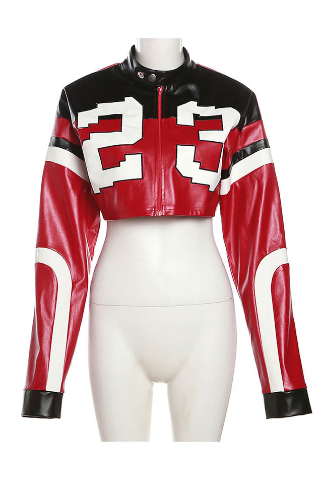 Modern Embroidered Biker Faux Leather Jacket
