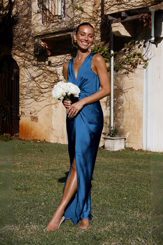 Deep V Sleeveless Open-Back Dress