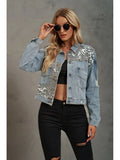 Washed Denim Jacket with Leopard Print and Patchwork