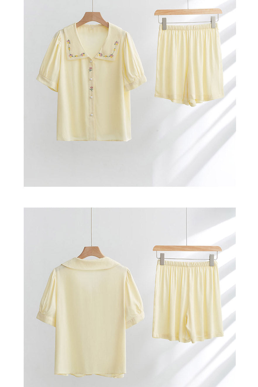 Coordinated Satin Rose Embroidery Sleepwear Set