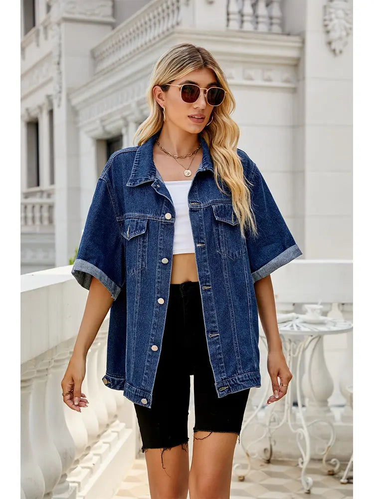Mid-Length Denim Jacket in a Washed Look with a Relaxed Fit